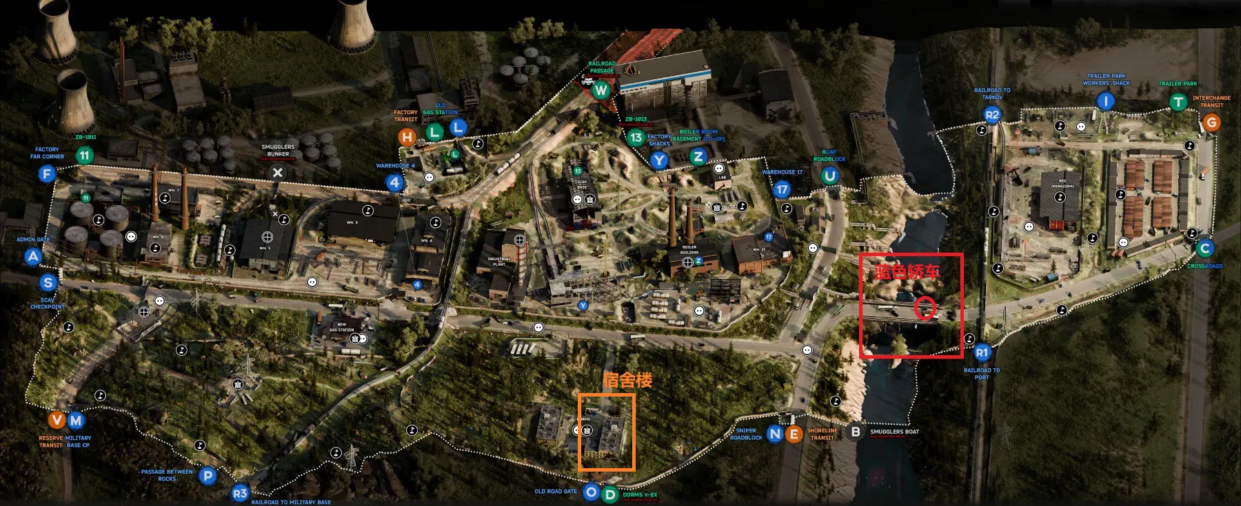 桥上的烧毁的蓝色轿车与三层宿舍楼位置 桥上的烧毁的蓝色轿车与三层宿舍楼位置