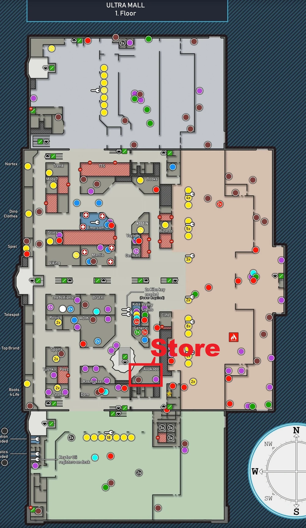 商超1楼的Avokado商店位置2 商超1楼的Avokado商店位置2