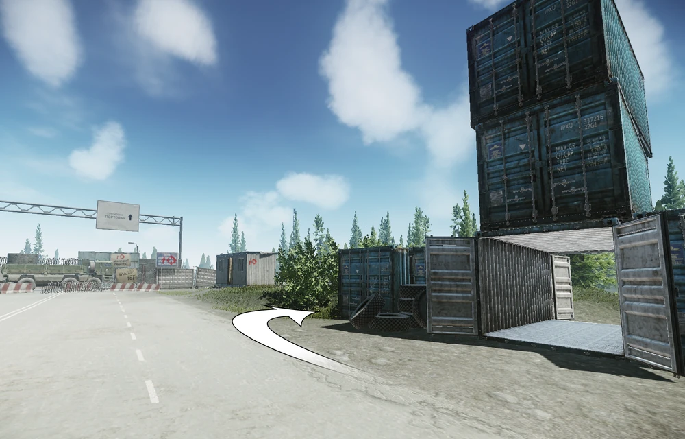 海关的集装箱与小屋之间的灌木丛-1 海关的集装箱与小屋之间的灌木丛-1