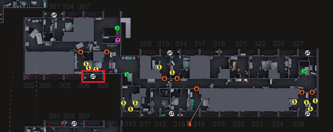 疗养院东楼306-308房间连接阳台位置 疗养院东楼306-308房间连接阳台位置