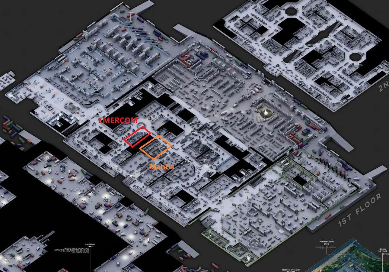 立交桥的EMERCOM医疗区与Mantis商店位置 立交桥的EMERCOM医疗区与Mantis商店位置